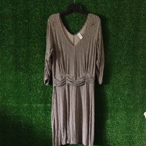 Yala Brown Sheath Dress V-Neck 3/4 Sleeve